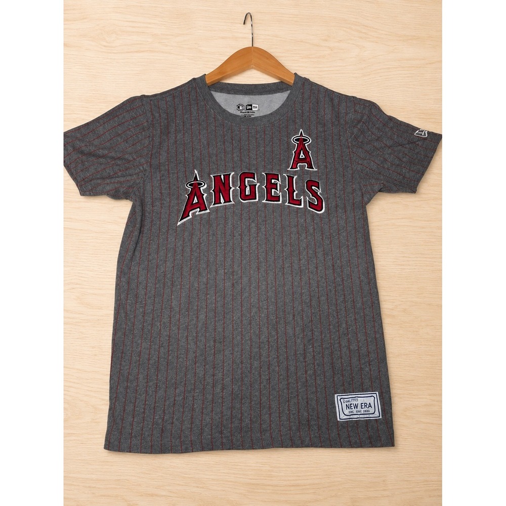 New Era Los Angeles Angels Gray Pinstripe T-Shirt Men's Small MLB Graphic Tee